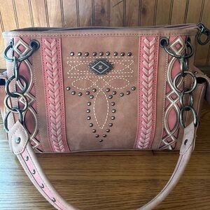Montana West Southwestern Diamond cross-stitch concealed carry satchel, pink